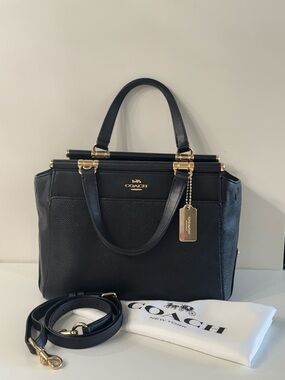 Coach Black Leather Satchel with Gold Hardware and Detachable Strap